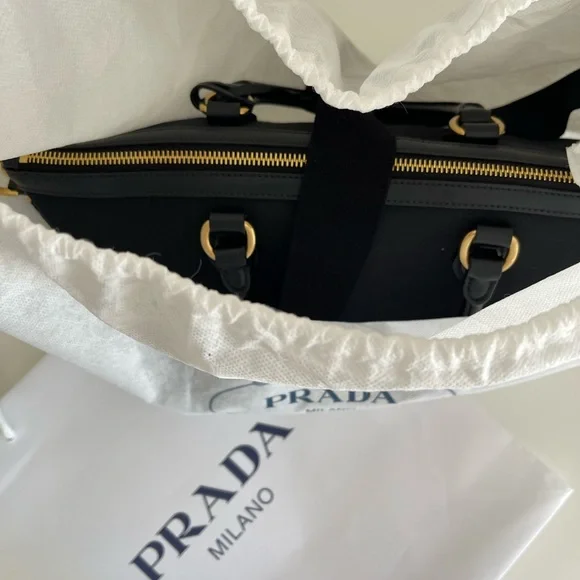 Prada Logo Jacquard Black Canvas Satchel - Authentic - Picture 4 of 15